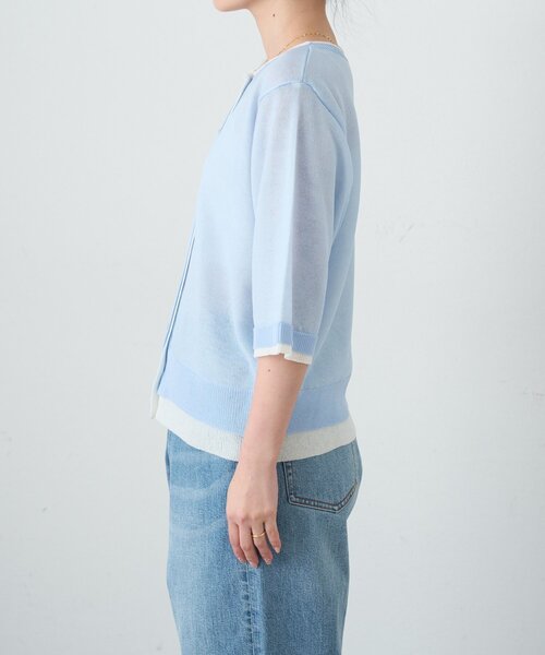 CIAOPANIC TYPY（チャオパニックティピー）の「2wayレイヤードライク配色5分袖シアーニットカーデ（カーディガン/ボレロ・レディース・レッド/イエロー/ブラック/サックスブルー・ONE SIZE）」の21枚目の写真