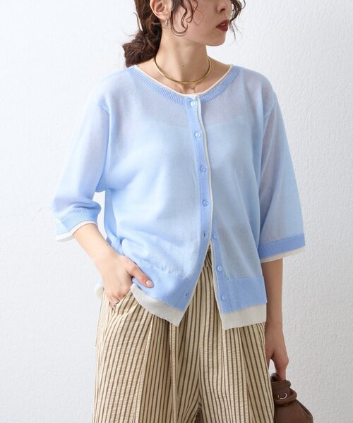 CIAOPANIC TYPY（チャオパニックティピー）の「2wayレイヤードライク配色5分袖シアーニットカーデ（カーディガン/ボレロ・レディース・レッド/イエロー/ブラック/サックスブルー・ONE SIZE）」の17枚目の写真