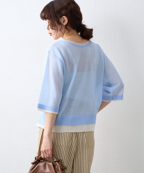 CIAOPANIC TYPY（チャオパニックティピー）の「2wayレイヤードライク配色5分袖シアーニットカーデ（カーディガン/ボレロ・レディース・レッド/イエロー/ブラック/サックスブルー・ONE SIZE）」の18枚目の写真