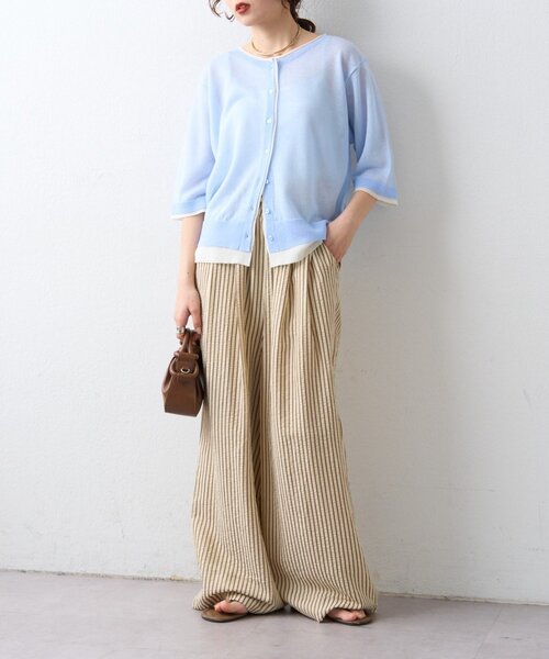 CIAOPANIC TYPY（チャオパニックティピー）の「2wayレイヤードライク配色5分袖シアーニットカーデ（カーディガン/ボレロ・レディース・レッド/イエロー/ブラック/サックスブルー・ONE SIZE）」の19枚目の写真