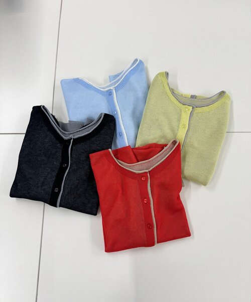 CIAOPANIC TYPY（チャオパニックティピー）の「2wayレイヤードライク配色5分袖シアーニットカーデ（カーディガン/ボレロ・レディース・レッド/イエロー/ブラック/サックスブルー・ONE SIZE）」の9枚目の写真