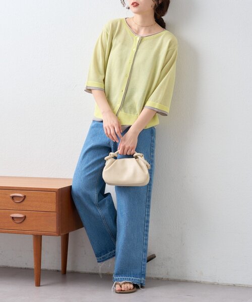 CIAOPANIC TYPY（チャオパニックティピー）の「2wayレイヤードライク配色5分袖シアーニットカーデ（カーディガン/ボレロ・レディース・レッド/イエロー/ブラック/サックスブルー・ONE SIZE）」の12枚目の写真