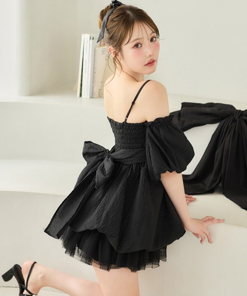 セール】【Black Ribbon Collection】バックリボンミニワンピース