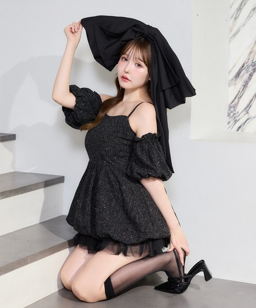 セール】【Black Ribbon Collection】バックリボンミニワンピース
