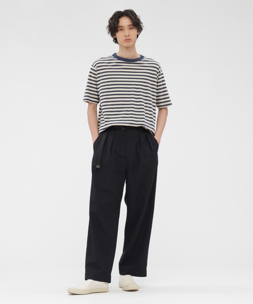 MHL.（エムエイチエル）の「COTTON LINEN STRIPE JERSEY（Tシャツ/カットソー・メンズ・ブルー・MEDIUM/LARGE）」の2枚目の写真