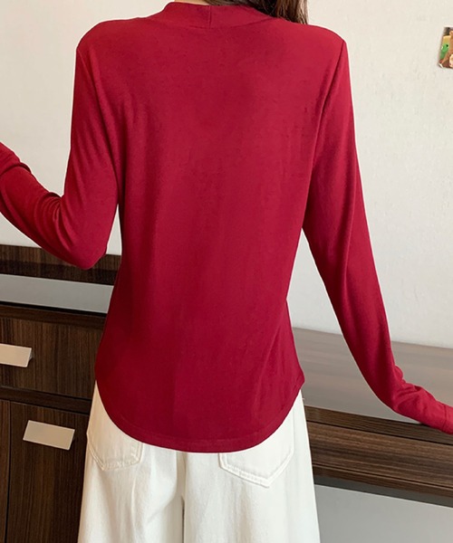 2ly2(トゥーリートゥー)の「ボウタイリボン ドレープネック 長袖トップス / フェミニン ボウタイカットソー(Tシャツ/カットソー・レディース・ボルドー/アイボリー/ブラック/ベージュ・FREE)」の13枚目の写真