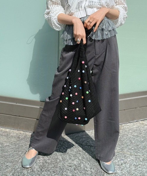 Jewelobe(ジュエローブ)の「ビーズ付きかぎ針編みトートバック(ショルダーバッグ・レディース・ブラック/アイボリー/モカ・FREE)」の12枚目の写真