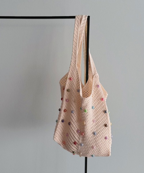 Jewelobe(ジュエローブ)の「ビーズ付きかぎ針編みトートバック(ショルダーバッグ・レディース・ブラック/アイボリー/モカ・FREE)」の21枚目の写真
