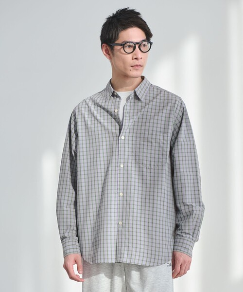 ナイロン コットン チェック ジャストルーズ 長袖 シャツ（シャツ