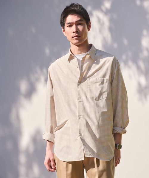 green label relaxing（グリーンレーベルリラクシング）の「ナイロン コットン チェック ジャストルーズ 長袖 シャツ（シャツ/ブラウス・メンズ・クリーム/グレー系/パープル・M/XL/S/L）」の6枚目の写真