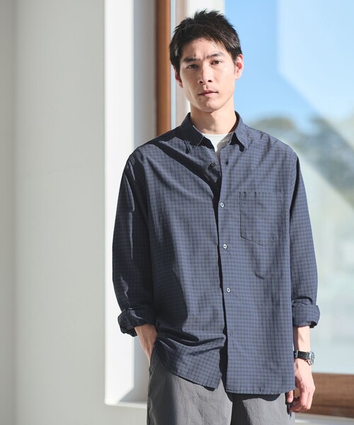 green label relaxing（グリーンレーベルリラクシング）の「ナイロン コットン チェック ジャストルーズ 長袖 シャツ（シャツ/ブラウス・メンズ・クリーム/グレー系/パープル・M/XL/S/L）」の9枚目の写真