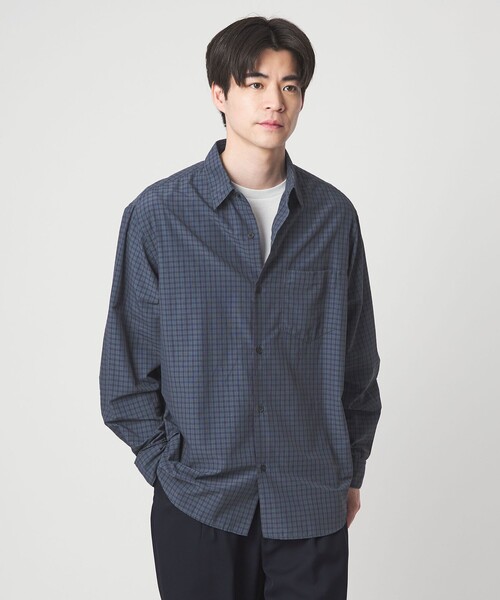 green label relaxing（グリーンレーベルリラクシング）の「ナイロン コットン チェック ジャストルーズ 長袖 シャツ（シャツ/ブラウス・メンズ・クリーム/グレー系/パープル・M/XL/S/L）」の13枚目の写真