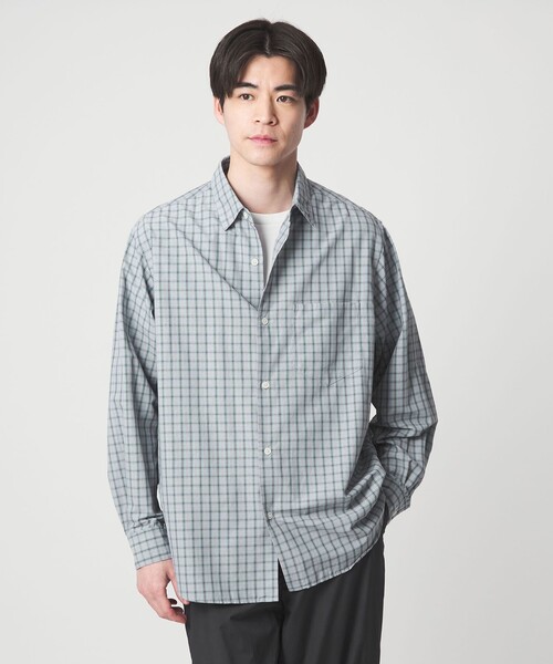 green label relaxing（グリーンレーベルリラクシング）の「ナイロン コットン チェック ジャストルーズ 長袖 シャツ（シャツ/ブラウス・メンズ・クリーム/グレー系/パープル・M/XL/S/L）」の15枚目の写真