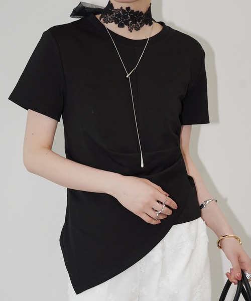 chuclla(チュクラ)の「アシンメトリードレープトップス chw26s210(Tシャツ/カットソー・レディース・ブラック/ホワイト・FREE)」の5枚目の写真