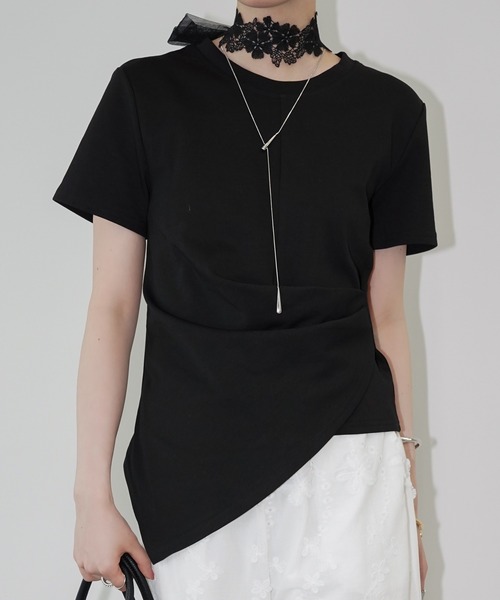 chuclla(チュクラ)の「アシンメトリードレープトップス chw26s210(Tシャツ/カットソー・レディース・ブラック/ホワイト・FREE)」の7枚目の写真