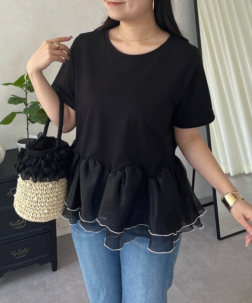 prose verse(プロズヴェール)の「バイカラー裾フリルTシャツ(Tシャツ/カットソー・レディース・ブルー/オフホワイト/ブラック・LARGE/MEDIUM)」の2枚目の写真