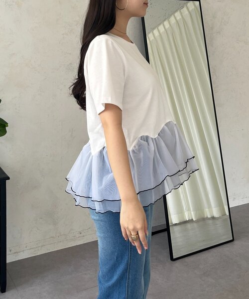 prose verse(プロズヴェール)の「バイカラー裾フリルTシャツ(Tシャツ/カットソー・レディース・ブルー/オフホワイト/ブラック・LARGE/MEDIUM)」の12枚目の写真
