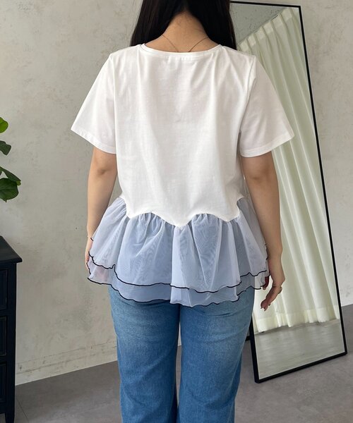 prose verse(プロズヴェール)の「バイカラー裾フリルTシャツ(Tシャツ/カットソー・レディース・ブルー/オフホワイト/ブラック・LARGE/MEDIUM)」の13枚目の写真