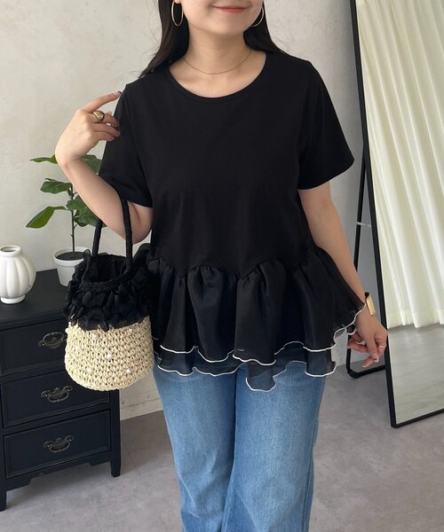 prose verse(プロズヴェール)の「バイカラー裾フリルTシャツ(Tシャツ/カットソー・レディース・ブルー/オフホワイト/ブラック・LARGE/MEDIUM)」の17枚目の写真