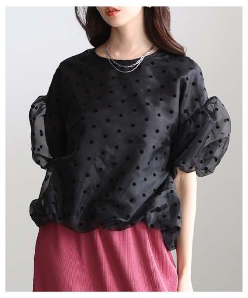 Sawa a la mode(サワアラモード)の「ドット柄オーガンジーバルーンブラウス(シャツ/ブラウス・レディース・ブラック/オフホワイト・FREE)」の14枚目の写真