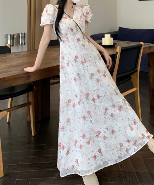 LUCPY(ラクピー)の「フラワープリントカシュクールロングワンピース(ワンピース・レディース・ピンク・X-LARGE/LARGE/MEDIUM/SMALL)」の4枚目の写真