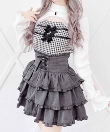 MA*RS（アメーバーマーズ）の「胸開きギンガムチェックリボンテレコトップス（Tシャツ/カットソー）」