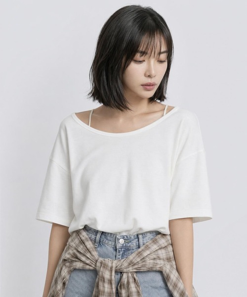LEPSIM(レプシィム)の「メランジシアーオーバーT 668118(Tシャツ/カットソー・レディース・ブラック/キャメル/オフホワイト・FREE)」の4枚目の写真