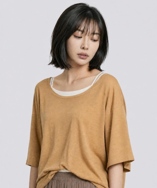 LEPSIM(レプシィム)の「メランジシアーオーバーT 668118(Tシャツ/カットソー・レディース・ブラック/キャメル/オフホワイト・FREE)」の6枚目の写真