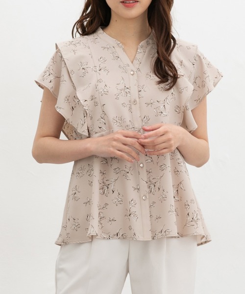 ベージュ フリル袖 シャツ レディース フリル袖ペプラムブラウス（シャツ/ブラウス）｜Honeys（ハニーズ）の