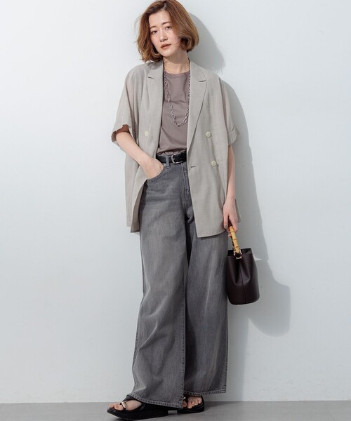 23区(ニジュウサンク)の「ウォッシャブルボイル ハーフスリーブ ダブル ジャケット(その他アウター・レディース・ベージュ系/グレー系・38)」の7枚目の写真
