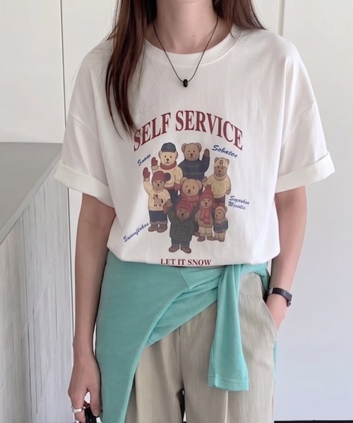 Teem Store(チームストア)の「テディベアプリント ロゴ オーバーTシャツ(Tシャツ/カットソー・レディース・ダークグレー/ライトグレー/ホワイト・F)」の1枚目の写真