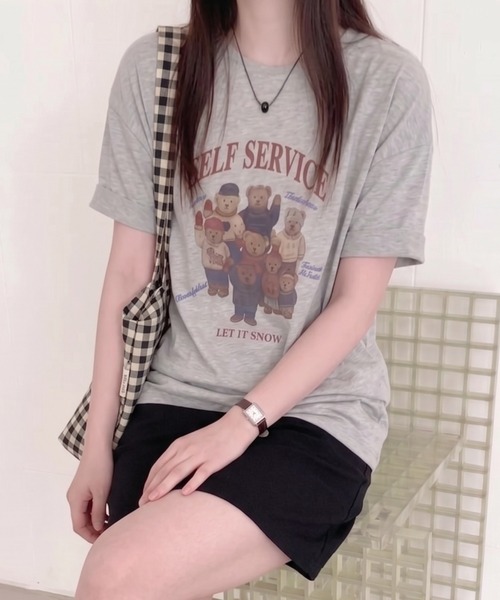Teem Store(チームストア)の「テディベアプリント ロゴ オーバーTシャツ(Tシャツ/カットソー・レディース・ダークグレー/ライトグレー/ホワイト・F)」の3枚目の写真