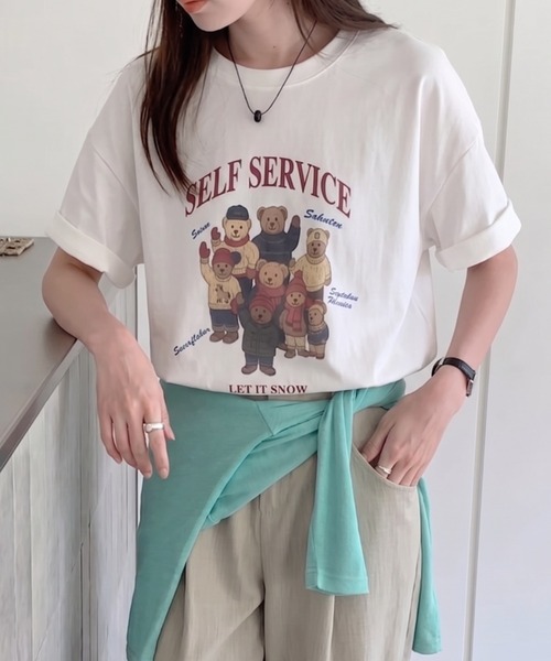 Teem Store(チームストア)の「テディベアプリント ロゴ オーバーTシャツ(Tシャツ/カットソー・レディース・ダークグレー/ライトグレー/ホワイト・F)」の4枚目の写真
