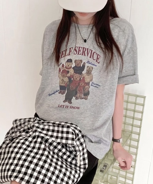 Teem Store(チームストア)の「テディベアプリント ロゴ オーバーTシャツ(Tシャツ/カットソー・レディース・ダークグレー/ライトグレー/ホワイト・F)」の9枚目の写真