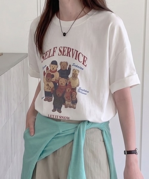 Teem Store(チームストア)の「テディベアプリント ロゴ オーバーTシャツ(Tシャツ/カットソー・レディース・ダークグレー/ライトグレー/ホワイト・F)」の5枚目の写真
