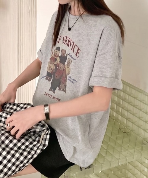 Teem Store(チームストア)の「テディベアプリント ロゴ オーバーTシャツ(Tシャツ/カットソー・レディース・ダークグレー/ライトグレー/ホワイト・F)」の10枚目の写真
