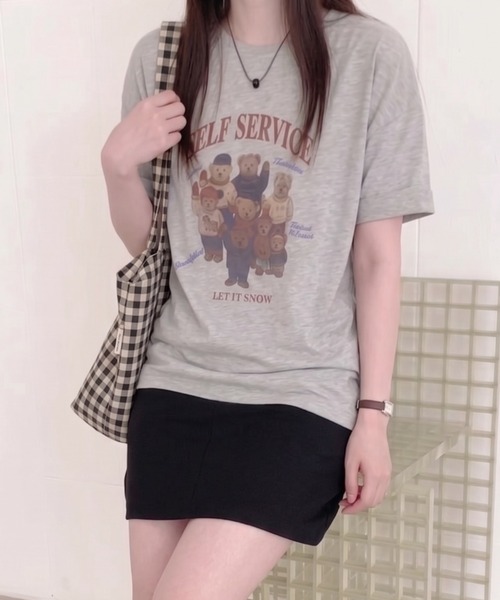 Teem Store(チームストア)の「テディベアプリント ロゴ オーバーTシャツ(Tシャツ/カットソー・レディース・ダークグレー/ライトグレー/ホワイト・F)」の11枚目の写真