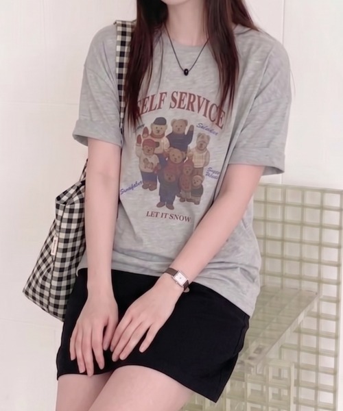 Teem Store(チームストア)の「テディベアプリント ロゴ オーバーTシャツ(Tシャツ/カットソー・レディース・ダークグレー/ライトグレー/ホワイト・F)」の12枚目の写真