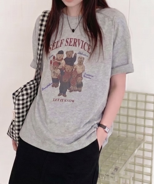 Teem Store(チームストア)の「テディベアプリント ロゴ オーバーTシャツ(Tシャツ/カットソー・レディース・ダークグレー/ライトグレー/ホワイト・F)」の13枚目の写真