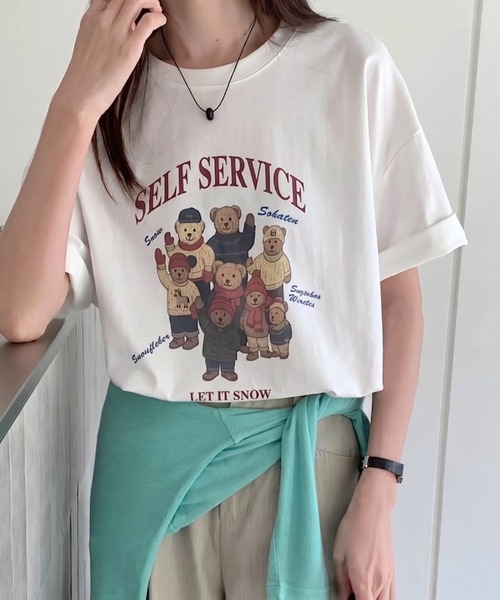 Teem Store(チームストア)の「テディベアプリント ロゴ オーバーTシャツ(Tシャツ/カットソー・レディース・ダークグレー/ライトグレー/ホワイト・F)」の6枚目の写真