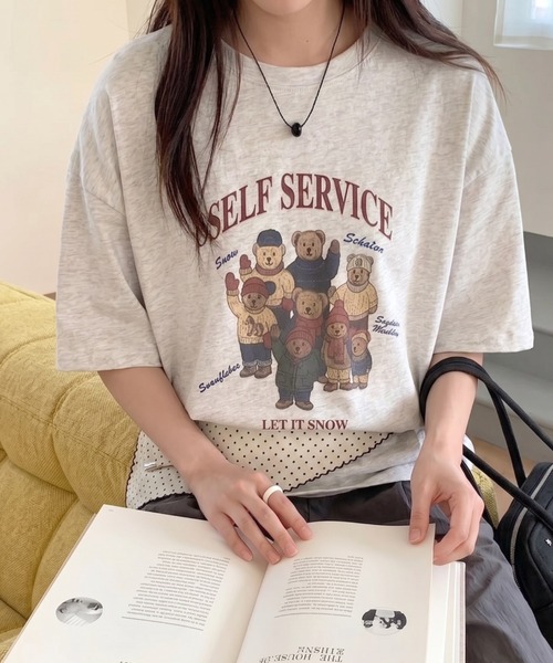 Teem Store(チームストア)の「テディベアプリント ロゴ オーバーTシャツ(Tシャツ/カットソー・レディース・ダークグレー/ライトグレー/ホワイト・F)」の7枚目の写真