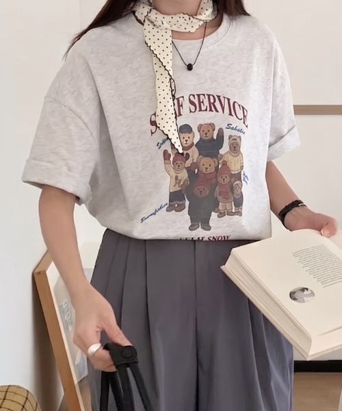Teem Store(チームストア)の「テディベアプリント ロゴ オーバーTシャツ(Tシャツ/カットソー・レディース・ダークグレー/ライトグレー/ホワイト・F)」の8枚目の写真