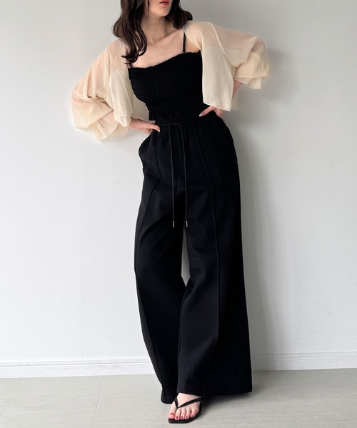 junoah（ジュノア）の「裏毛ハイウエストスウェットワイドパンツ（スウェットパンツ・レディース・ブラック/杢グレー/チャコール・SMALL/LARGE/MEDIUM）」の6枚目の写真