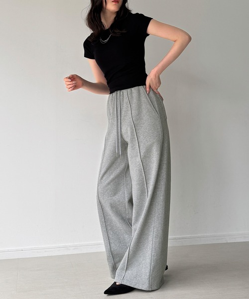 junoah（ジュノア）の「裏毛ハイウエストスウェットワイドパンツ（スウェットパンツ・レディース・ブラック/杢グレー/チャコール・SMALL/LARGE/MEDIUM）」の10枚目の写真