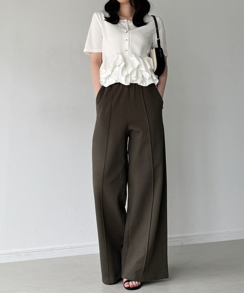 junoah（ジュノア）の「裏毛ハイウエストスウェットワイドパンツ（スウェットパンツ・レディース・ブラック/杢グレー/チャコール・SMALL/LARGE/MEDIUM）」の15枚目の写真