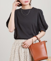 ラウンドネックパフスリーブ半袖Tシャツ
