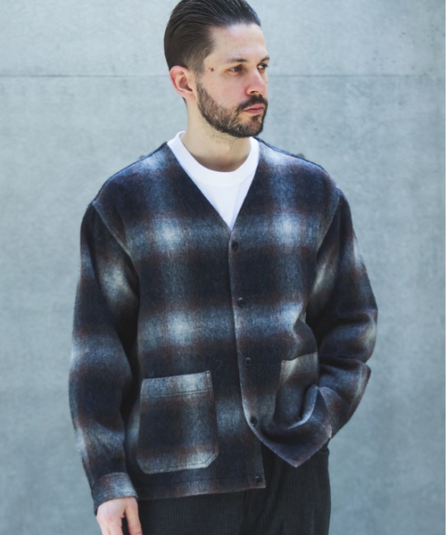 MR.OLIVE(ミスターオリーブ)の「ALPACA SHAGGY OMBRE CHECK / SHIRT CARDIGAN /M263117(シャツ/ブラウス・メンズ・ブラウン/ブラック・SMALL/LARGE/MEDIUM)」の1枚目の写真