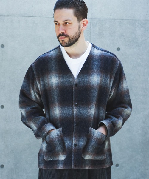 MR.OLIVE(ミスターオリーブ)の「ALPACA SHAGGY OMBRE CHECK / SHIRT CARDIGAN /M263117(シャツ/ブラウス・メンズ・ブラウン/ブラック・SMALL/LARGE/MEDIUM)」の3枚目の写真