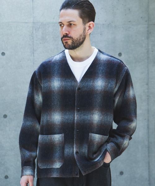 MR.OLIVE(ミスターオリーブ)の「ALPACA SHAGGY OMBRE CHECK / SHIRT CARDIGAN /M263117(シャツ/ブラウス・メンズ・ブラウン/ブラック・SMALL/LARGE/MEDIUM)」の5枚目の写真