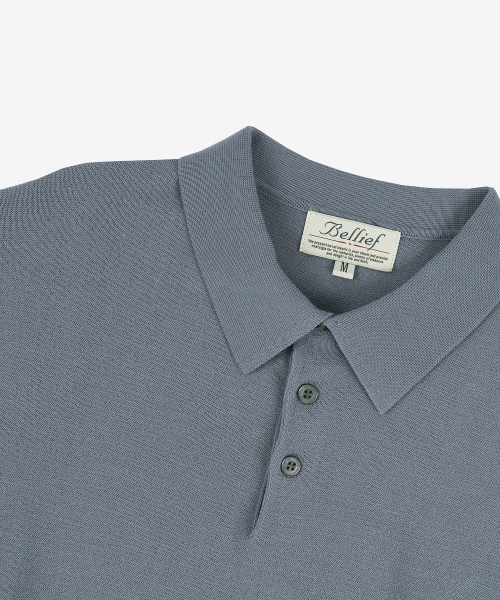 BELLIEF(ベリーフ)の「Essential Hard Twist Cotton Short Sleeve Polo Knit (Ice Blue)(ニット/セーター・メンズ・その他・LARGE/MEDIUM/X-LARGE)」の3枚目の写真